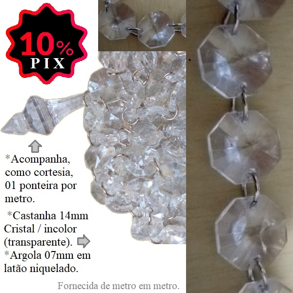 corrente fio com pedra castanha 14mm incolor argola Lt.7mm n�quel 1 metro