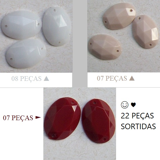 chaton para costura com furos oval 18x13mm sortidos 2 furos 22 pe�as