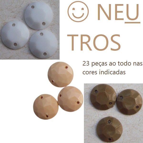 chaton para costura com furos redondo tons neutros sortidos 23 pe�as