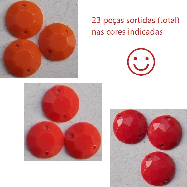 chaton para costura com furos redondo tons vermelhos sortidos 23 pe�as