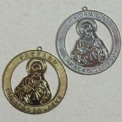 estamparia em metal bijuterias 1076 medalhinha Sagrado Cora��o Jesus red. 34mm 2 pe�as prata/dourada