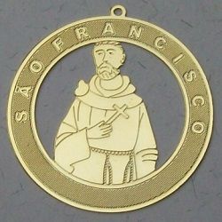estamparia em metal bijuterias 1085 medalha S�o Francisco de Assis redonda 34mm dourada 2 pe�as